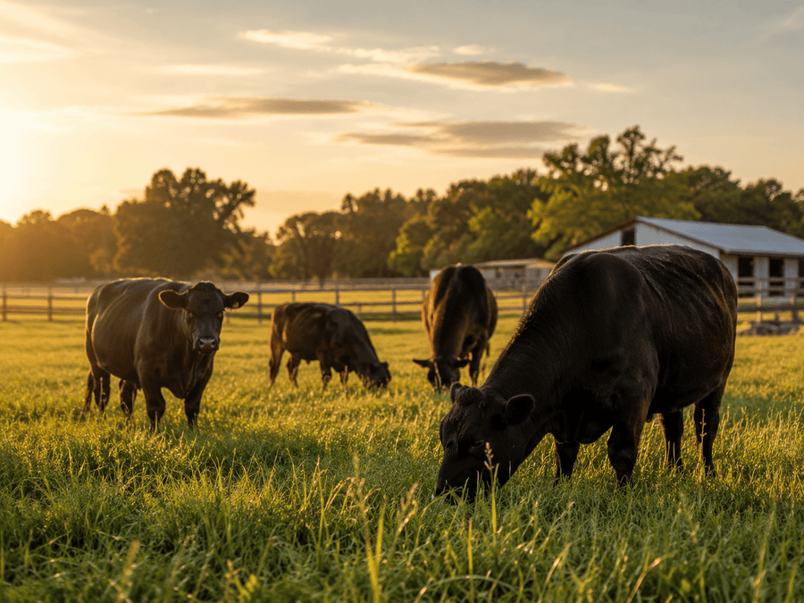 Grass-fed cattle on pasture at Home Place Pastures